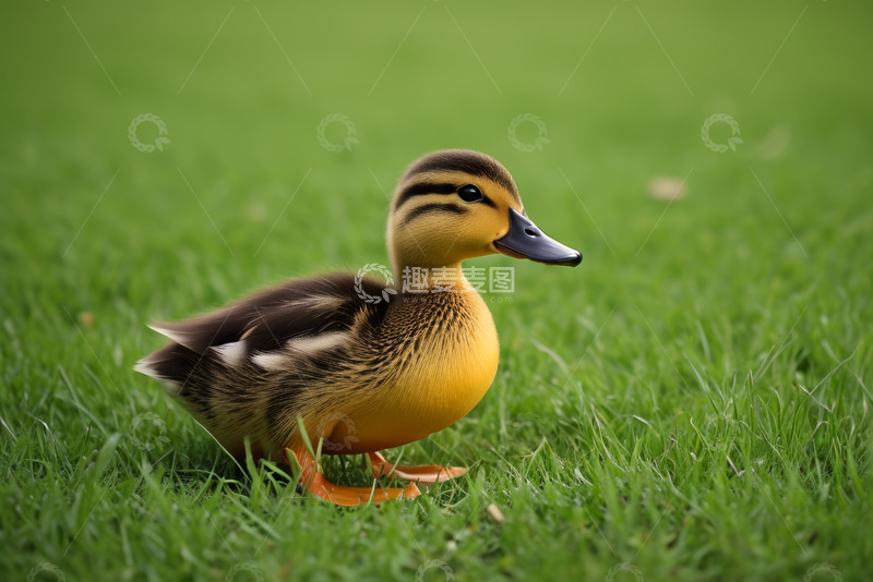 高清大图下载【趣麦麦图】草地上的小鸭子特写
