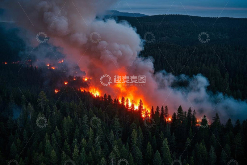 高清大图下载【趣麦麦图】森林火灾鸟瞰景象