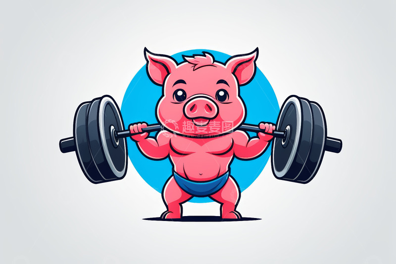 高清大图下载【趣麦麦图】卡通小猪举杠铃形象