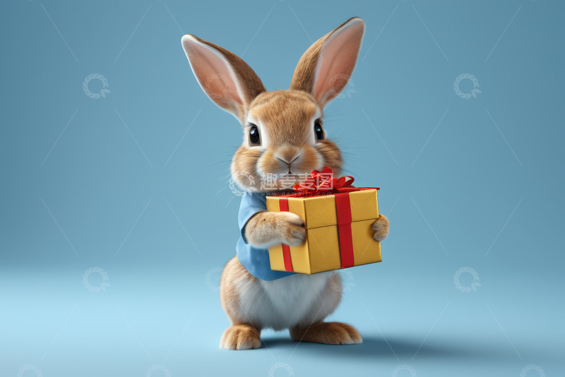 高清大图下载【趣麦麦图】手持礼物的卡通兔子形象