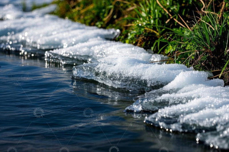 高清大图下载【趣麦麦图】河边冰雪交融自然景象