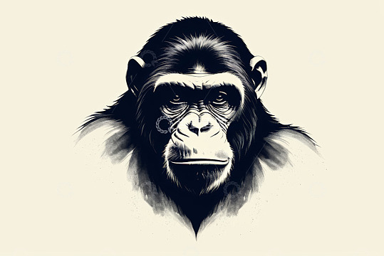 黑白色猩猩头部特写