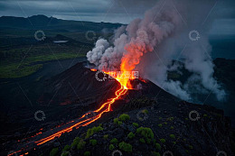 火山喷发熔岩流淌景象