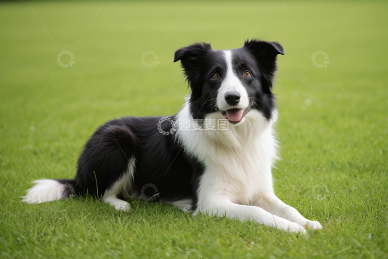 高清大图下载【趣麦麦图】草地边趴卧的黑白边牧犬