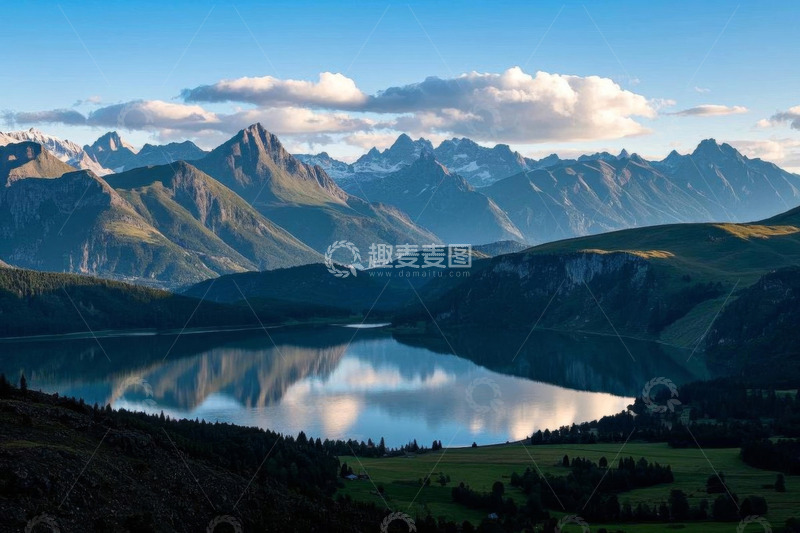 高清大图下载【趣麦麦图】高山湖泊自然风光全景