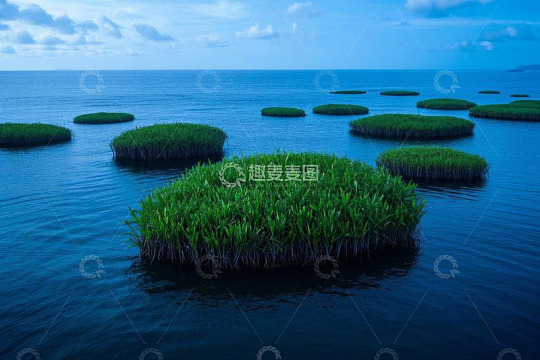 海上绿色草岛景观