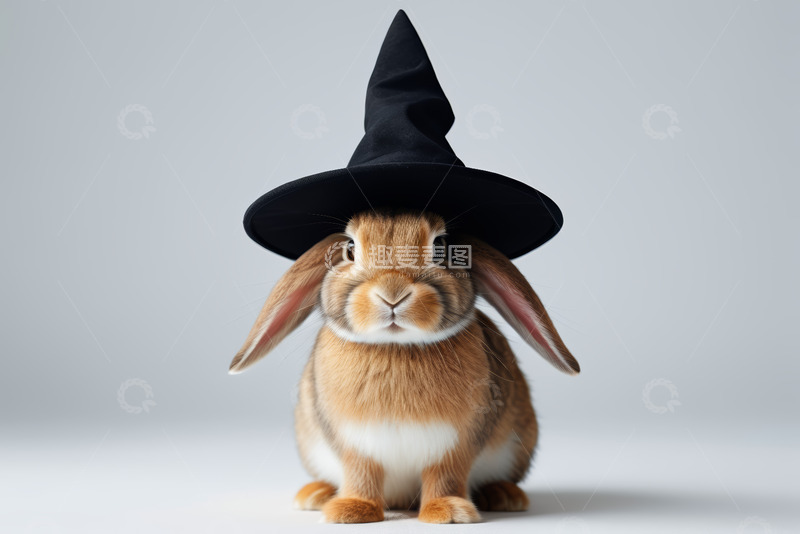 高清大图下载【趣麦麦图】戴巫师帽的可爱兔子