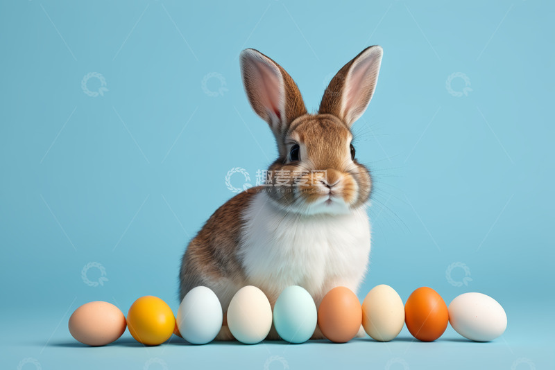 高清大图下载【趣麦麦图】兔子与彩色鸡蛋静物画面