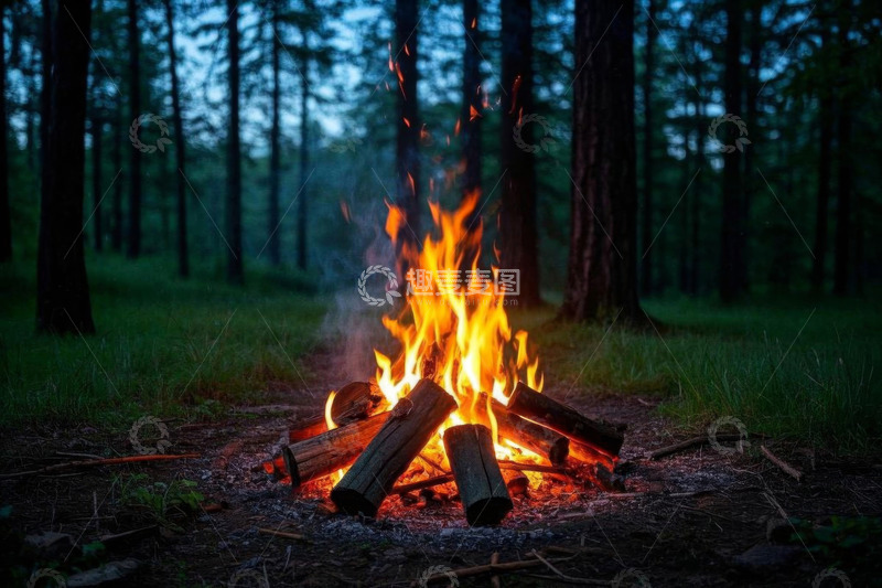 高清大图下载【趣麦麦图】森林中的篝火场景