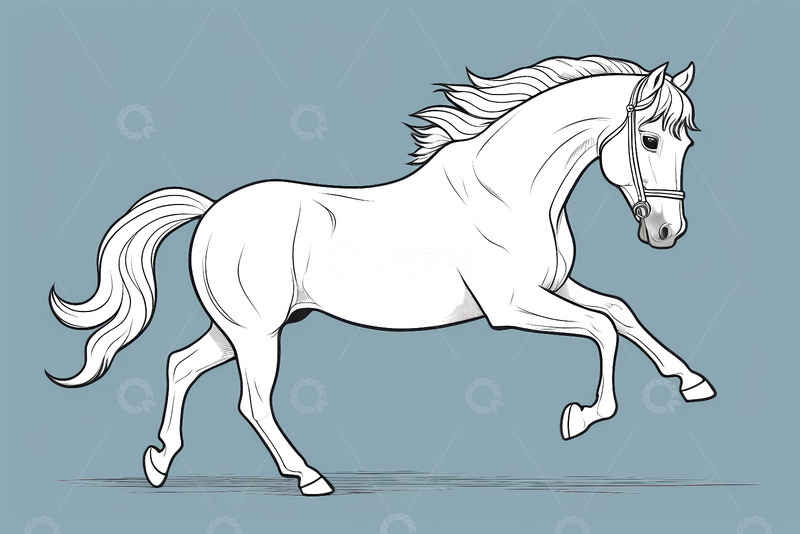 高清大图下载【趣麦麦图】奔跑的白马插画素材