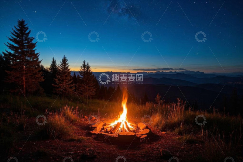 高清大图下载【趣麦麦图】山林间篝火夜景