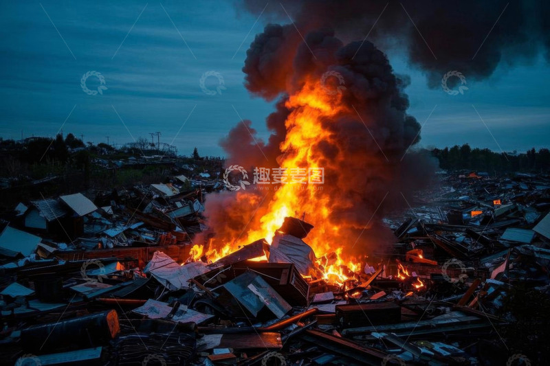 高清大图下载【趣麦麦图】垃圾场废弃物燃烧场景