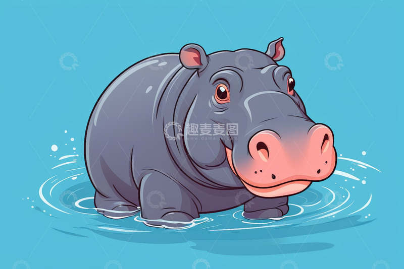 高清大图下载【趣麦麦图】水中卡通河马形象素材