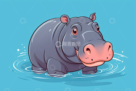 水中卡通河马形象素材