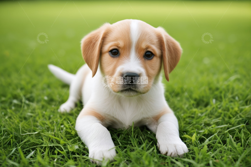 高清大图下载【趣麦麦图】草地上趴着的可爱小狗