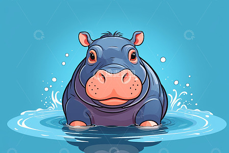 卡通河马水中形象