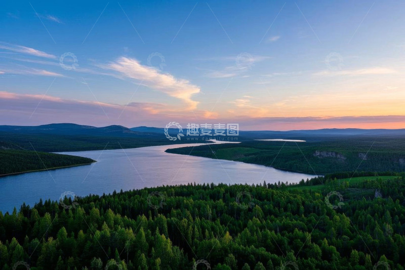 高清大图下载【趣麦麦图】森林湖泊黄昏自然风光