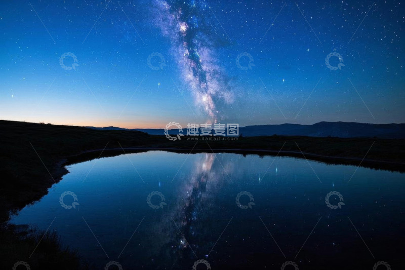 高清大图下载【趣麦麦图】星空下的湖泊与山脉景观