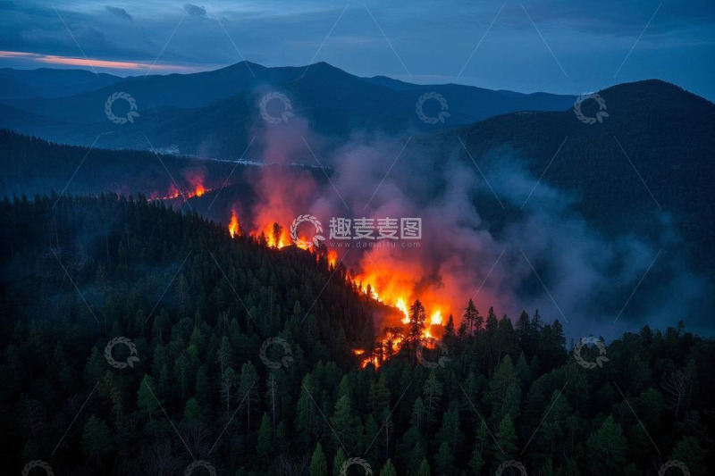 高清大图下载【趣麦麦图】山林火灾傍晚景象