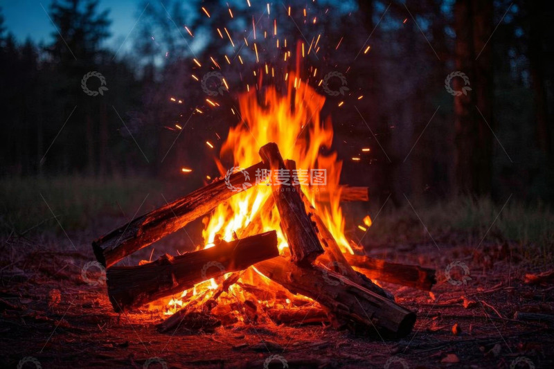 高清大图下载【趣麦麦图】户外燃烧的篝火特写