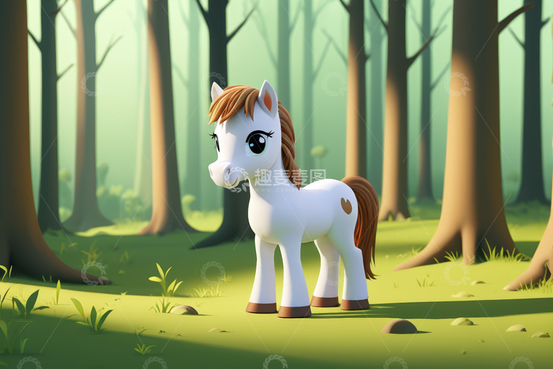 高清大图下载【趣麦麦图】森林中的卡通小马