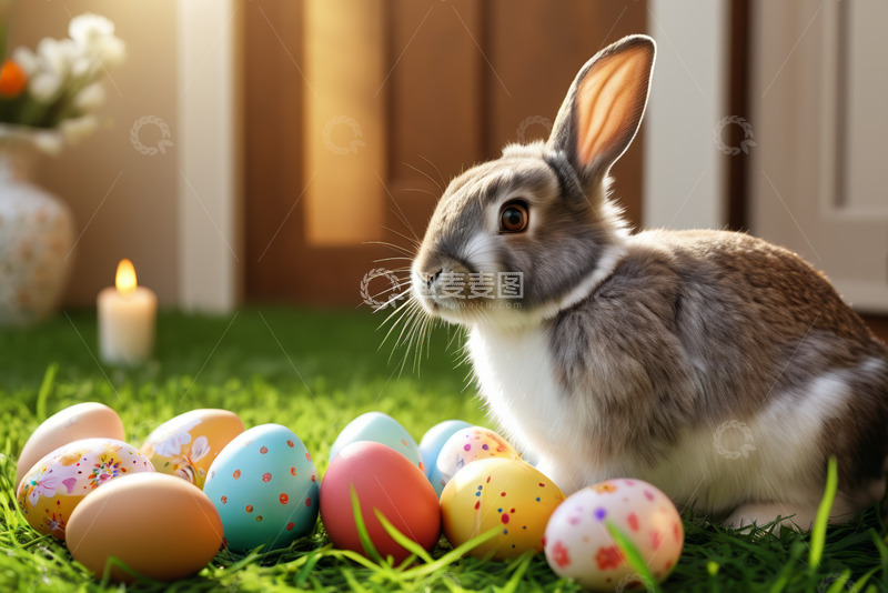 高清大图下载【趣麦麦图】复活节兔子与彩蛋场景