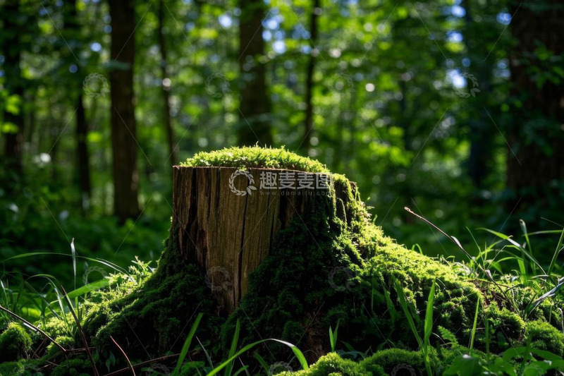 高清大图下载【趣麦麦图】森林中长满苔藓的树桩