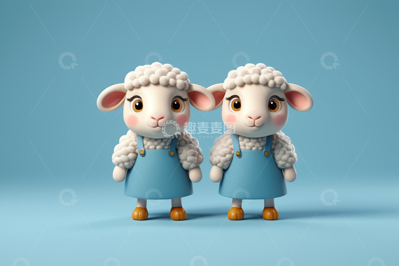 高清大图下载【趣麦麦图】两只卡通小羊形象素材