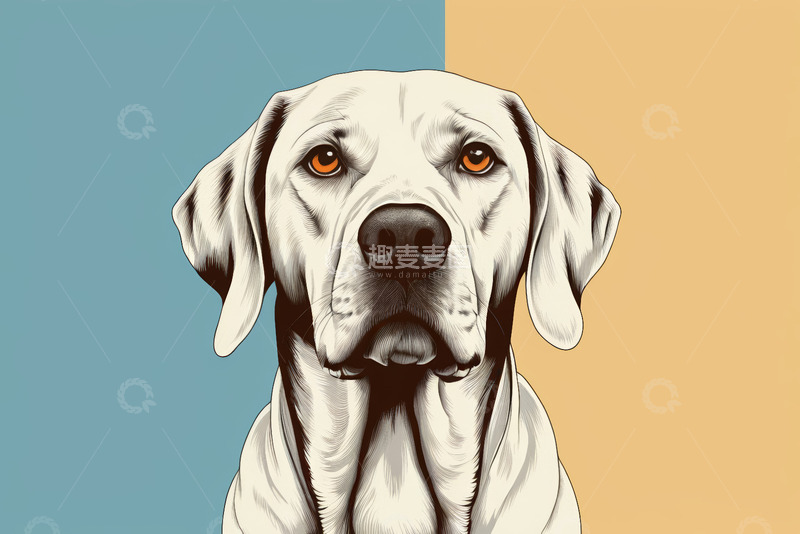 高清大图下载【趣麦麦图】拉布拉多犬的插画肖像
