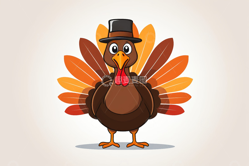 高清大图下载【趣麦麦图】戴礼帽的感恩节火鸡动画形象