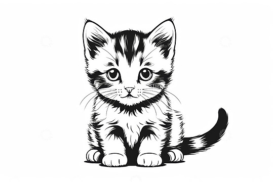 黑白手绘可爱小猫形象