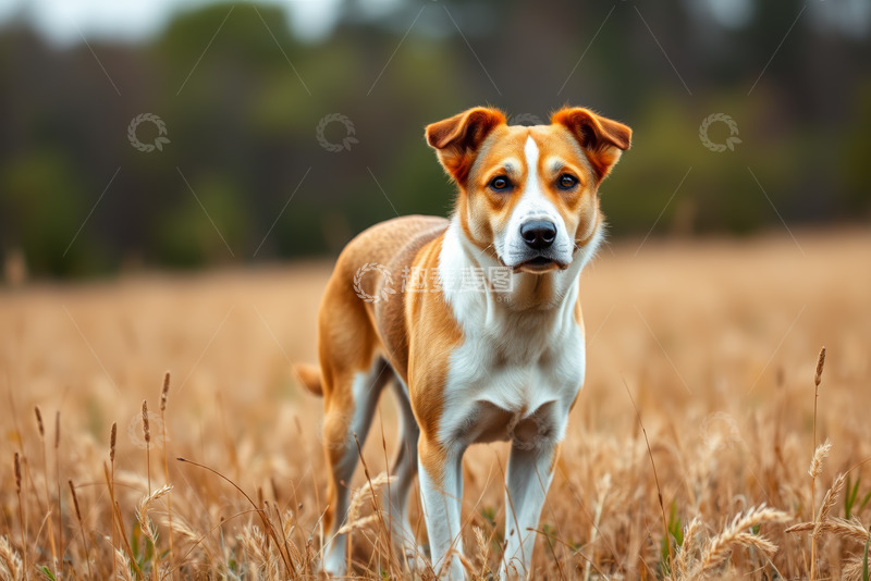 高清大图下载【趣麦麦图】田野中的站立狗