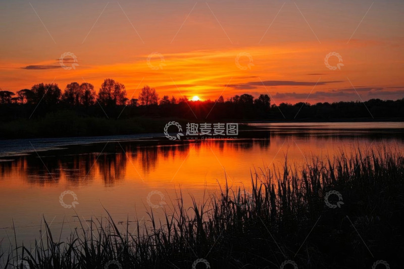 高清大图下载【趣麦麦图】河畔夕阳自然风光