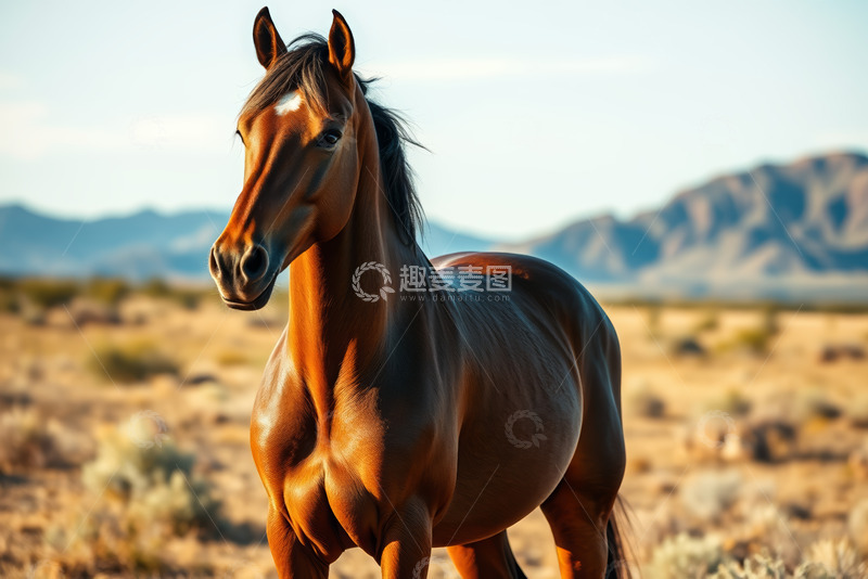 高清大图下载【趣麦麦图】旷野中的棕色骏马