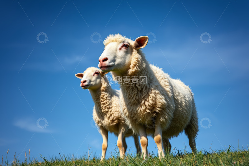 高清大图下载【趣麦麦图】草地上站立的两只绵羊