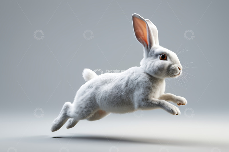 高清大图下载【趣麦麦图】跳跃的白兔宠物素材