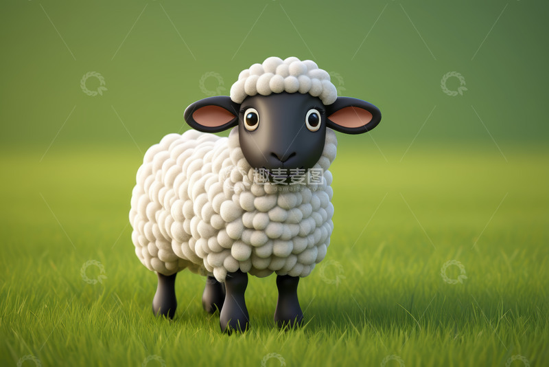 高清大图下载【趣麦麦图】卡通绵羊站在绿色草地上