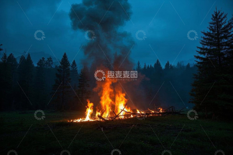 高清大图下载【趣麦麦图】森林中燃烧的篝火
