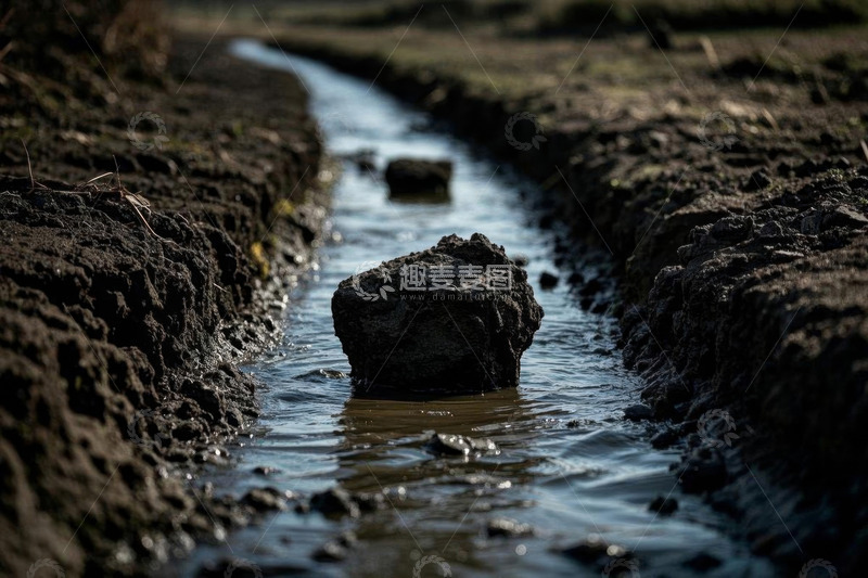 高清大图下载【趣麦麦图】田间小水渠与石块景色