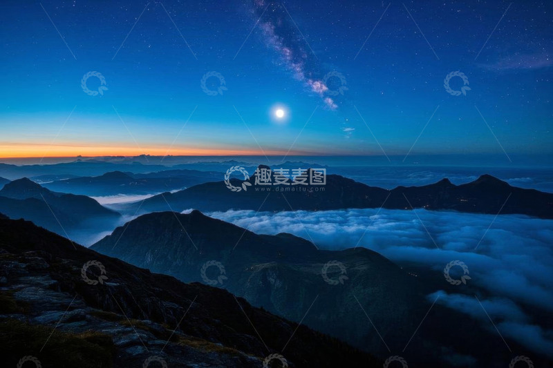 高清大图下载【趣麦麦图】山间星空云海夜景