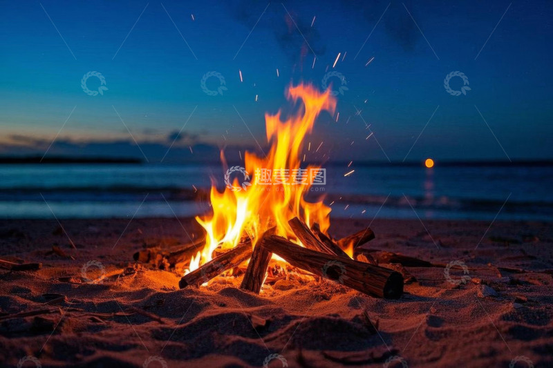 高清大图下载【趣麦麦图】海滩篝火夜景