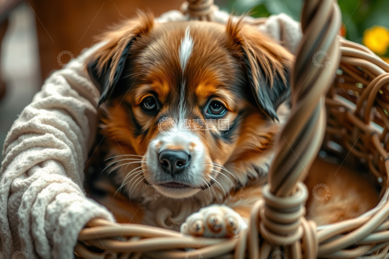 高清大图下载【趣麦麦图】篮子里的可爱小狗