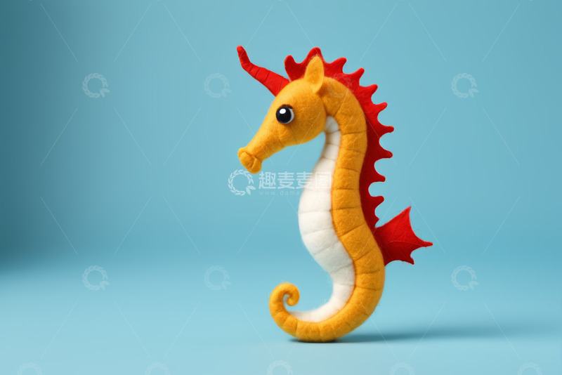 高清大图下载【趣麦麦图】橙色红色海马毛绒玩具特写