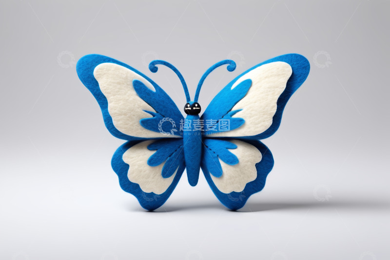 高清大图下载【趣麦麦图】蓝白毛毡蝴蝶装饰素材