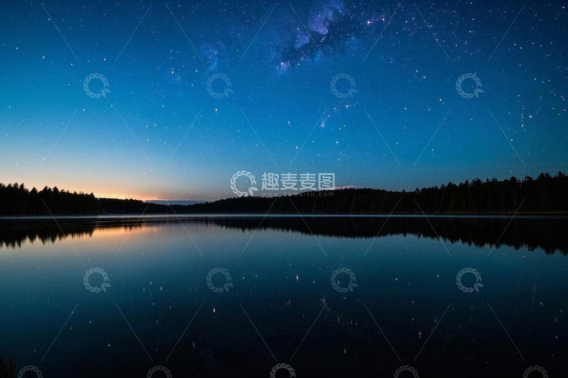 高清大图下载【趣麦麦图】星空下宁静湖面自然景观