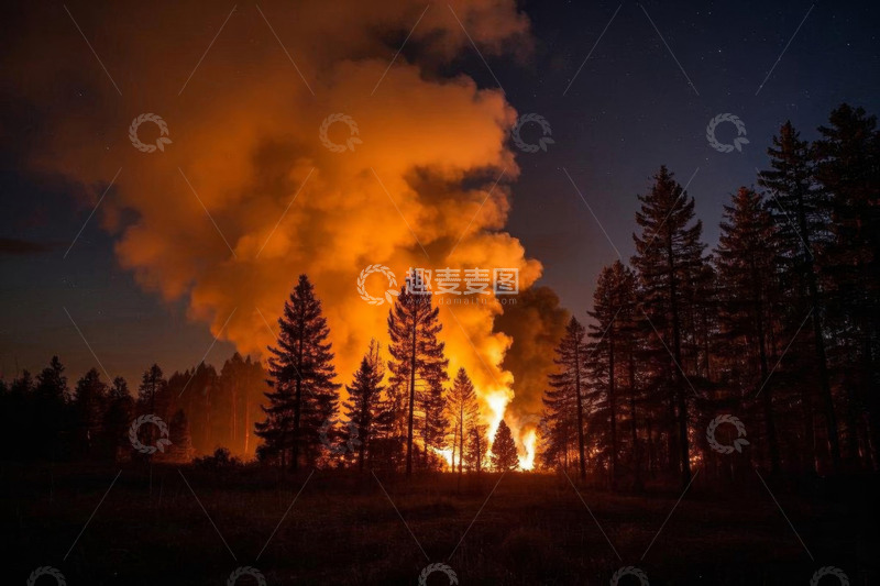 高清大图下载【趣麦麦图】夜晚森林火灾景象
