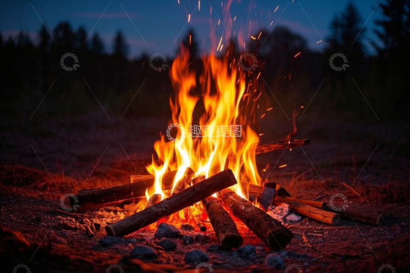 高清大图下载【趣麦麦图】户外燃烧的篝火场景