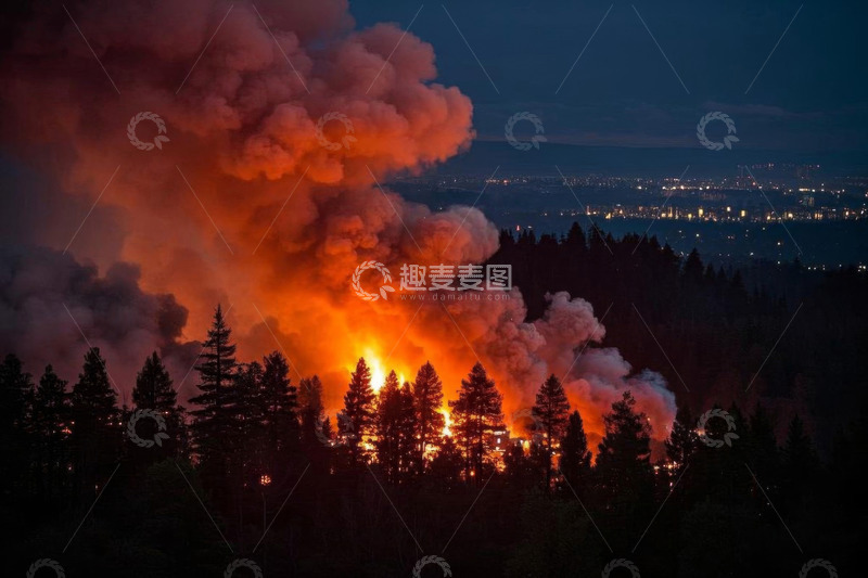 高清大图下载【趣麦麦图】夜晚山林野火景象