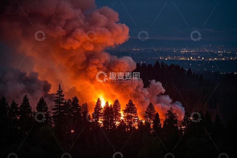 夜晚山林野火景象