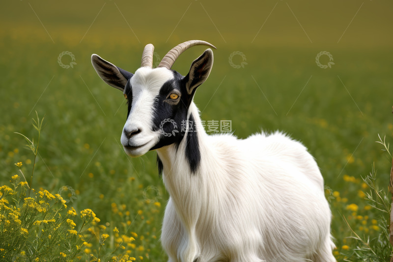 高清大图下载【趣麦麦图】草地上站立的黑白山羊